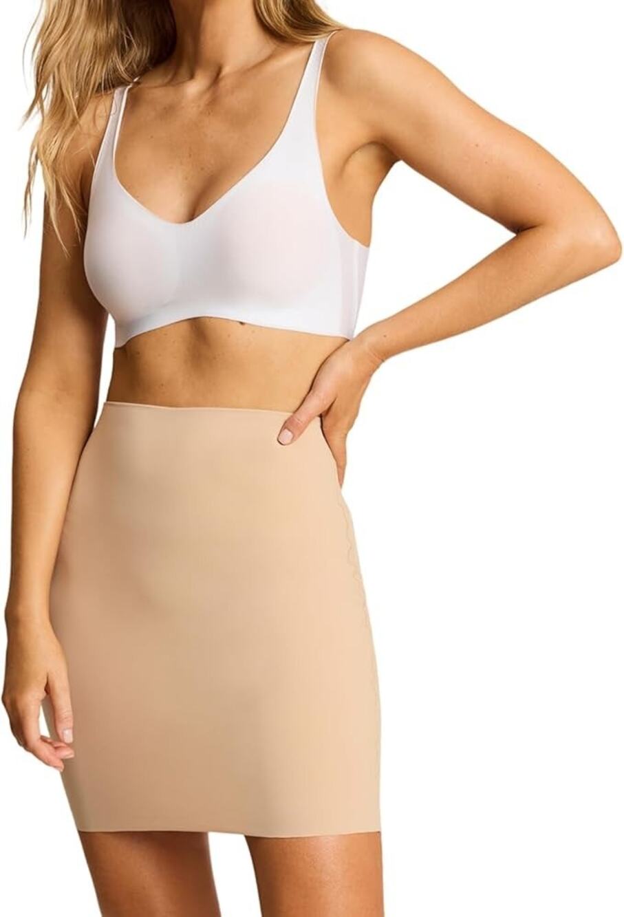 Commando Women's Small Beige Half Slip Control Shorts Mini Skirt Office C12-1